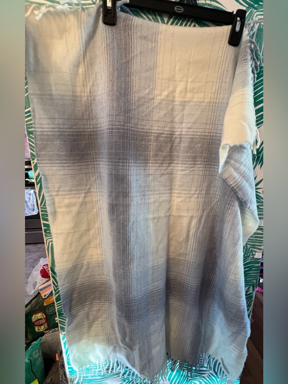 MCNUTY lamb wool Light Blue Ombre Plaid Asymmetrical Scarf